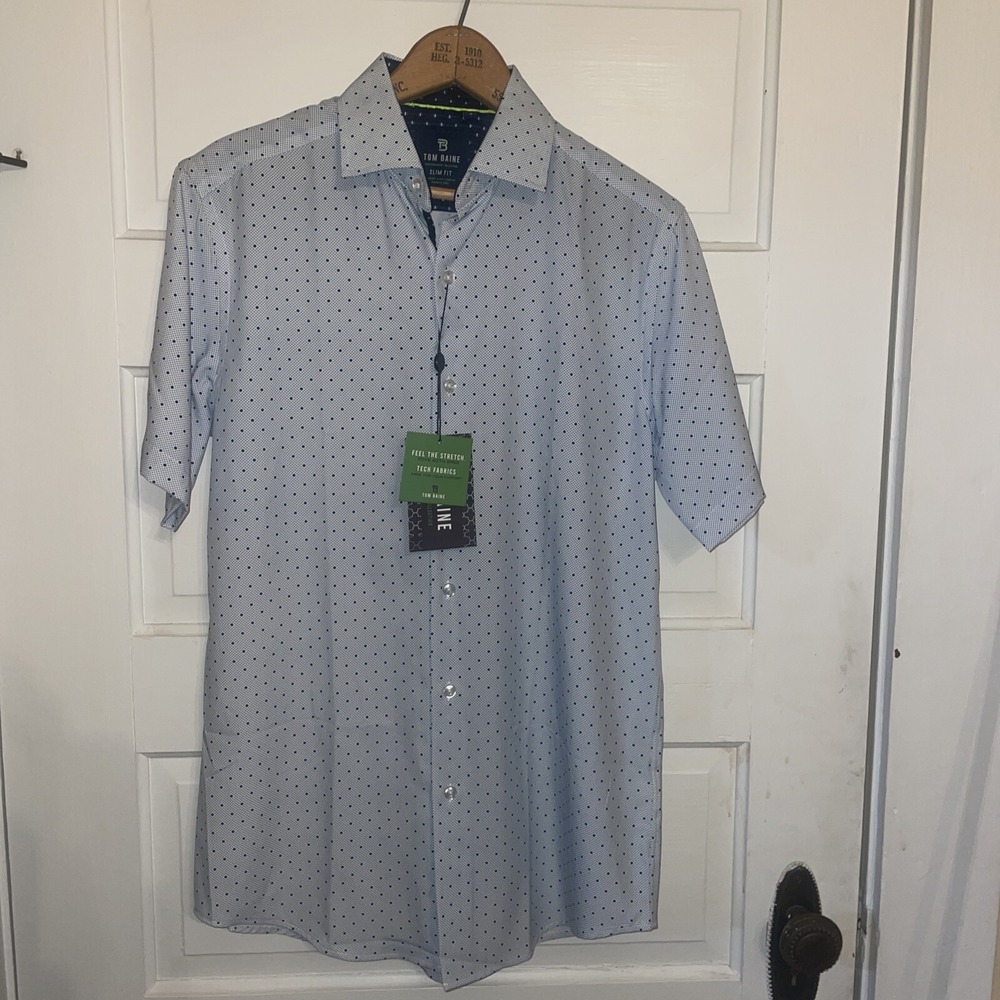 Tom Blaine Button Up Short Sleeve Blue Shirt Size S